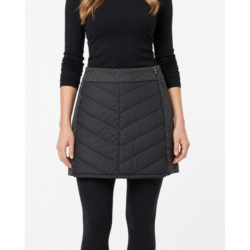 Kyodan Outdoor Women Black Quilted Puffer Mini Skirt Grey Herringbone Trim P/S